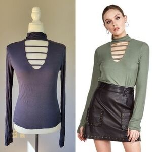 MICHAEL LAUREN // ltd ed high neck ladder plunge super soft ribbed thumbhole top